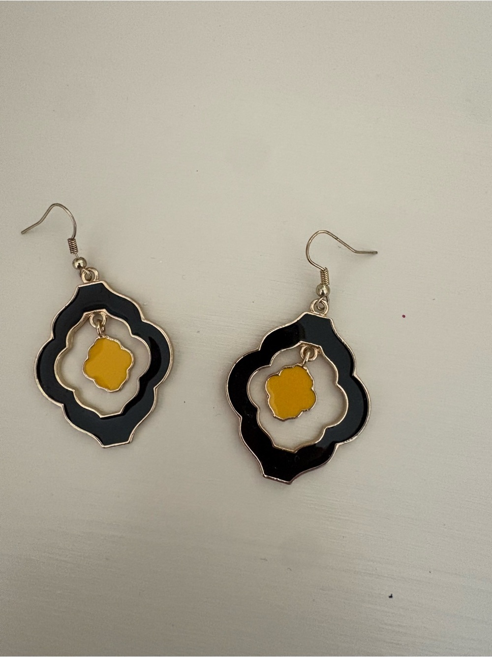 Black and Yellow Quatrefoil Drop Earrings - Women Jewelry